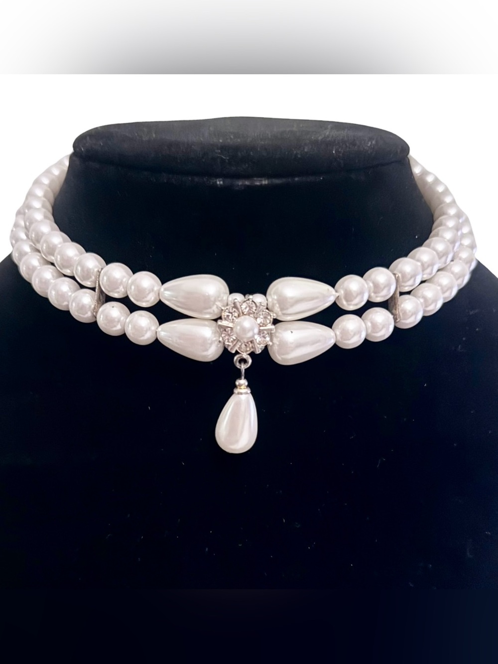 Necklace Choker Pearls 2 Strand Pendant